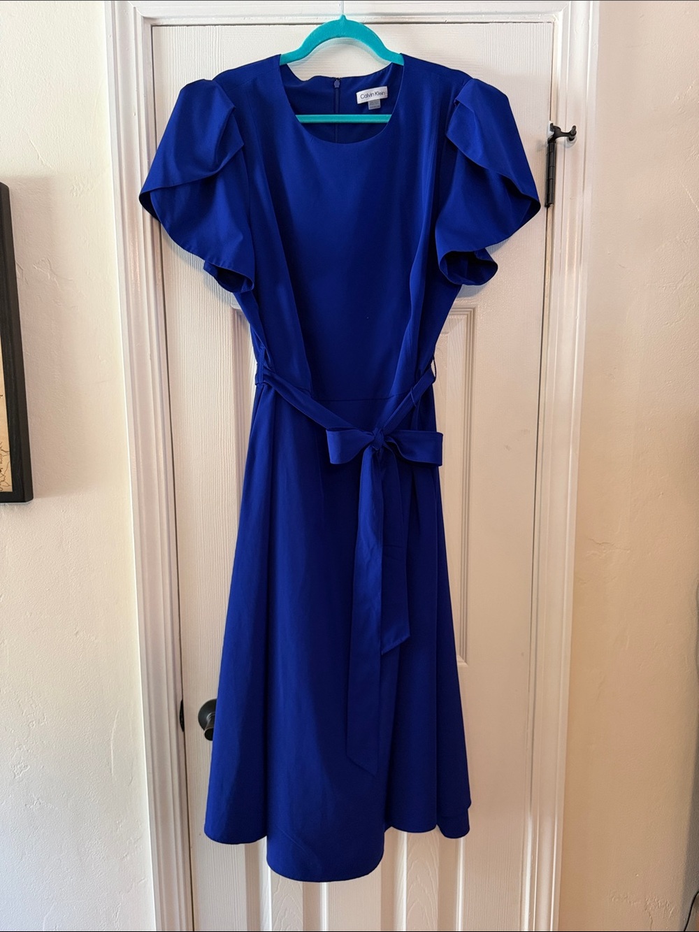 Cobalt Blue Flutter Sleeve Tie-Waist Dress